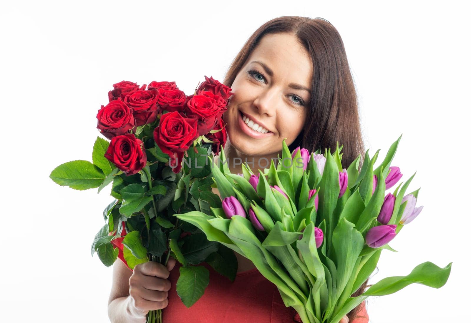 Woman with bouquets