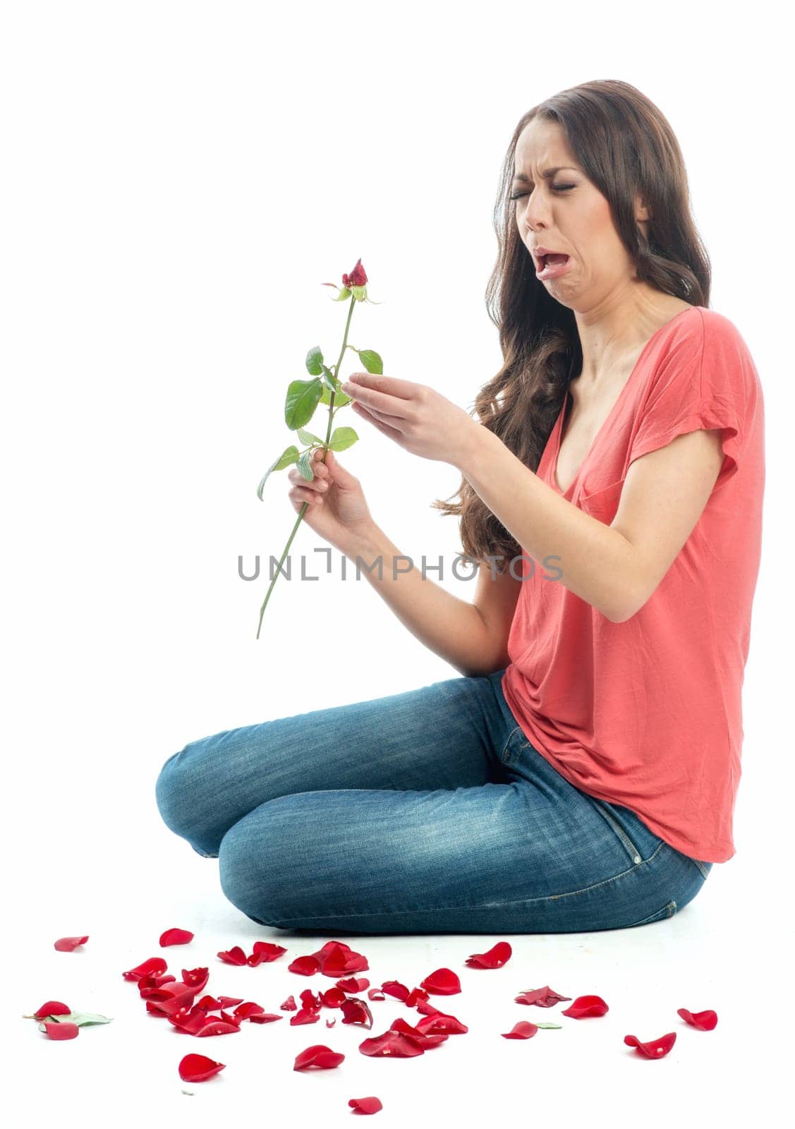 Woman makes love test on flower