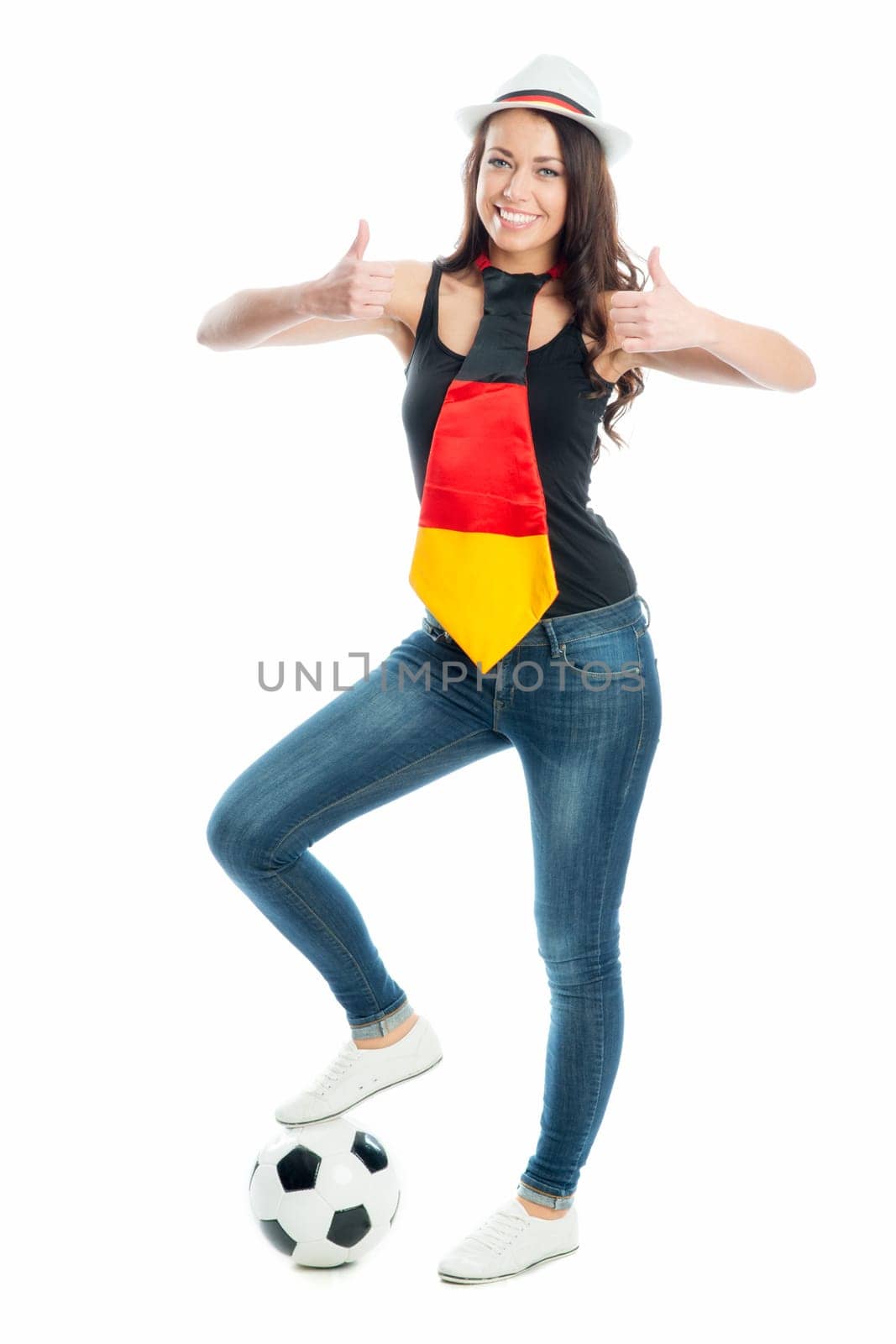 Female football fan with brunette hair