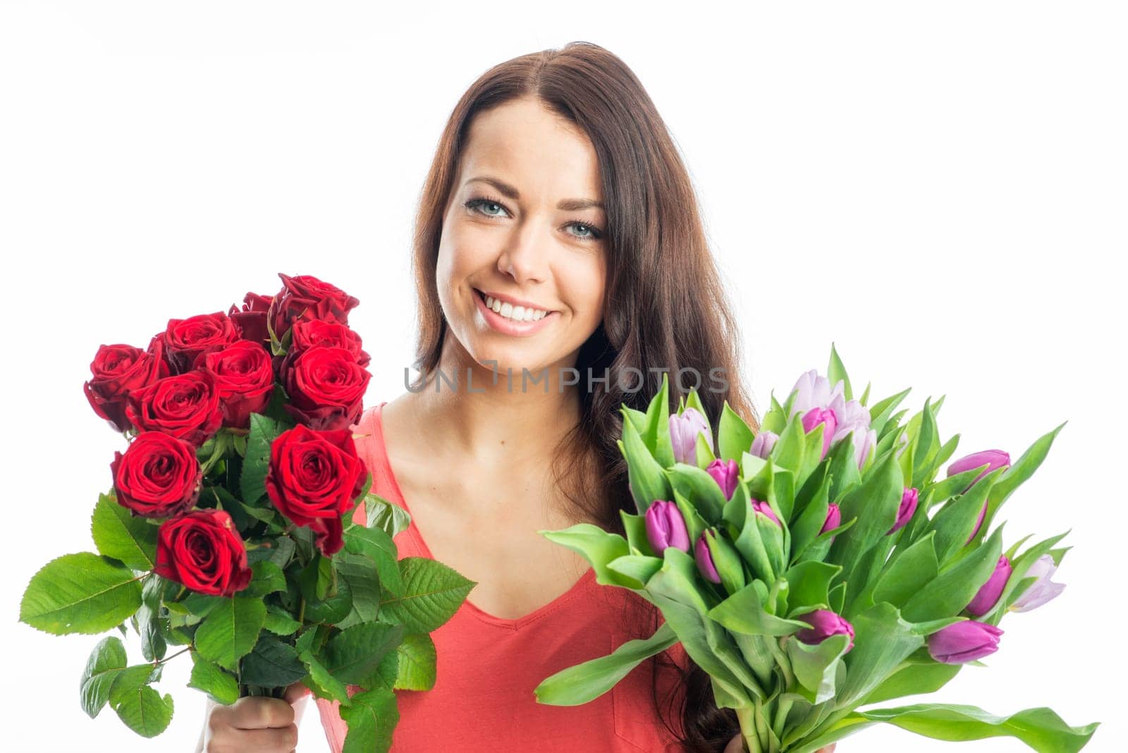 Woman with bouquets