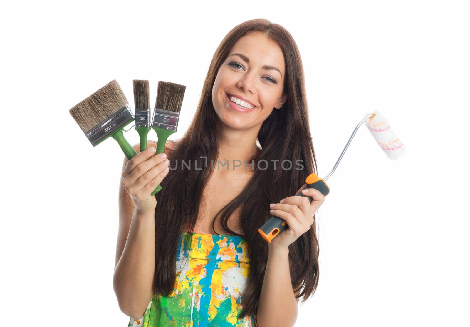 Female painter with brush assortment