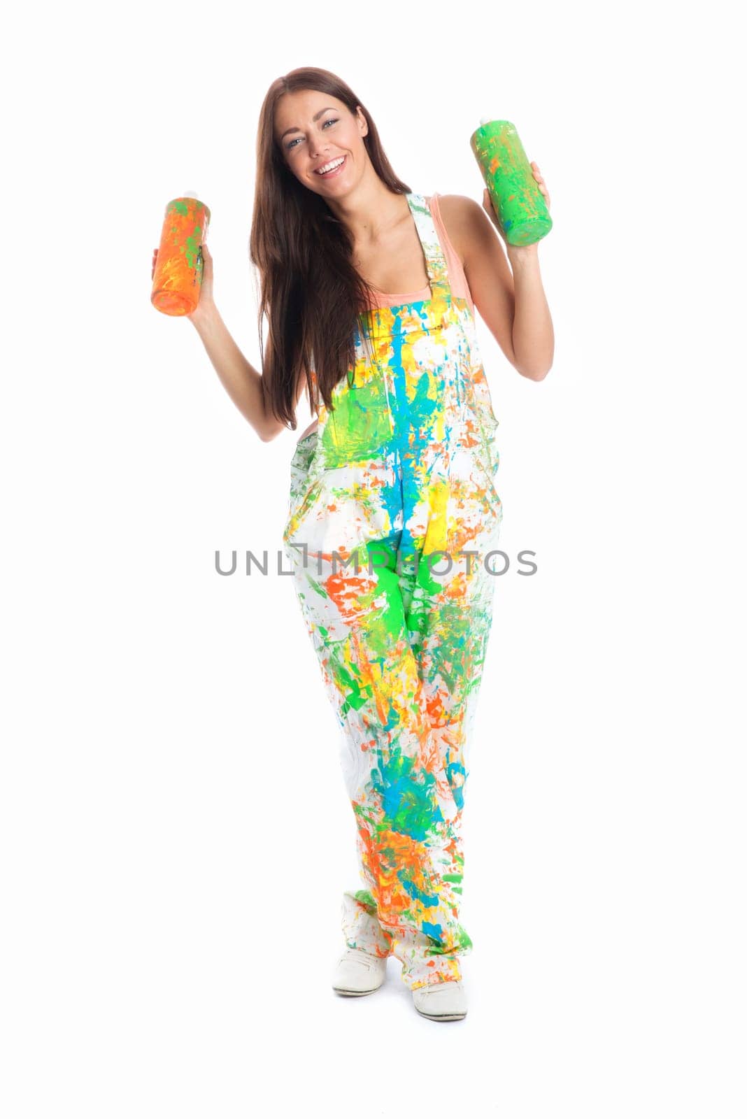 Female painter with colour tubes