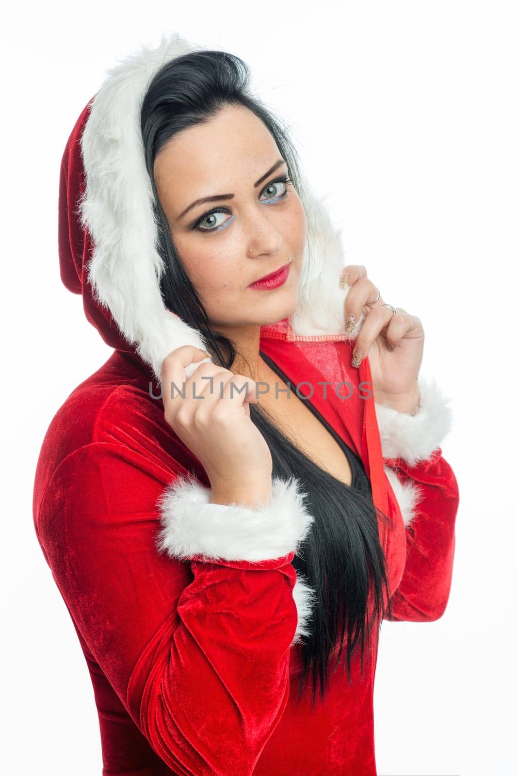 Black-haired Christmas woman