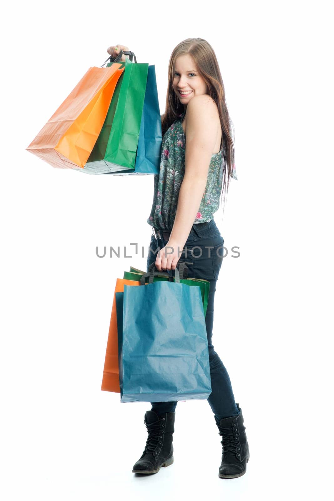 Young girl in a buying frenzy