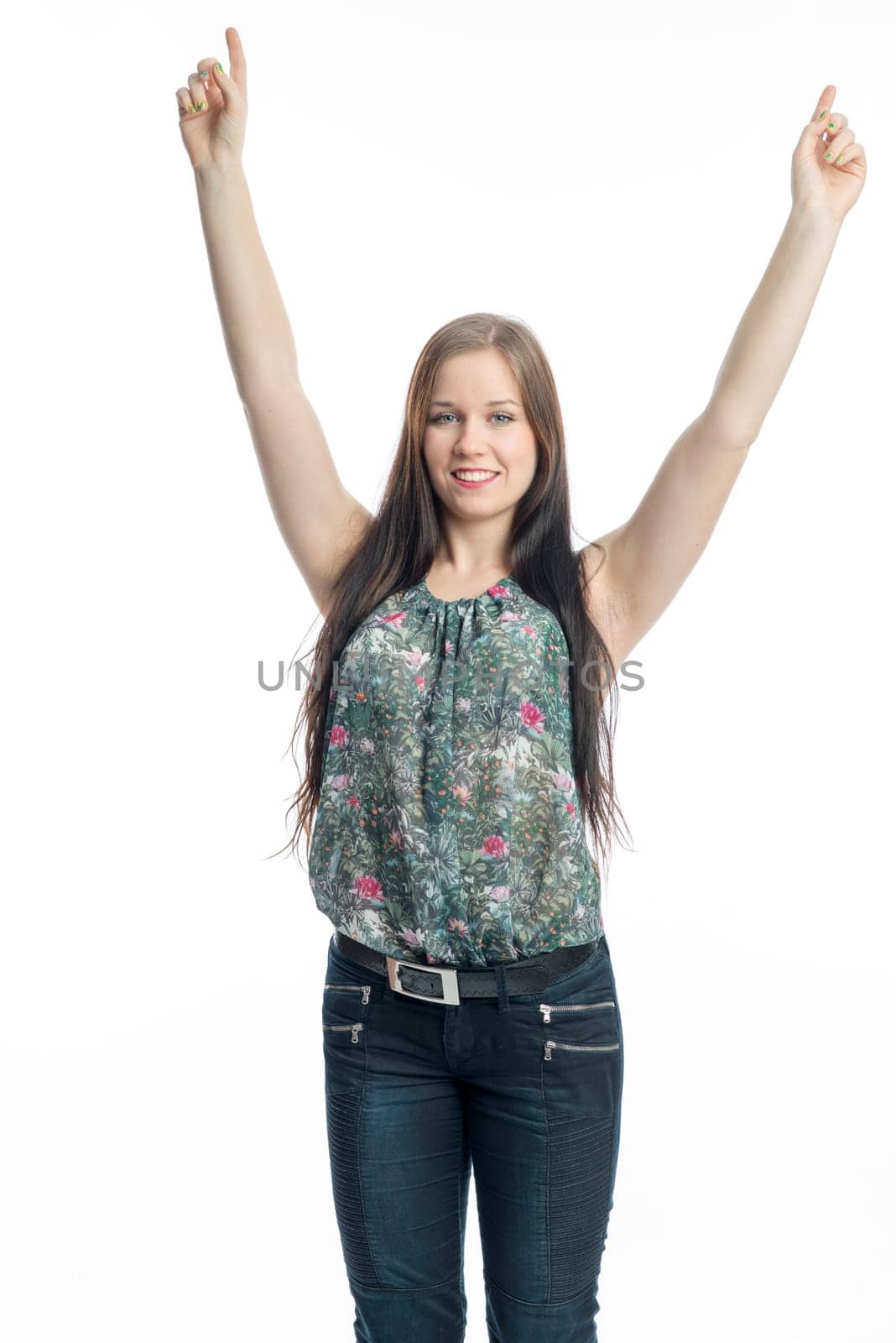 Young girl gives hand signals