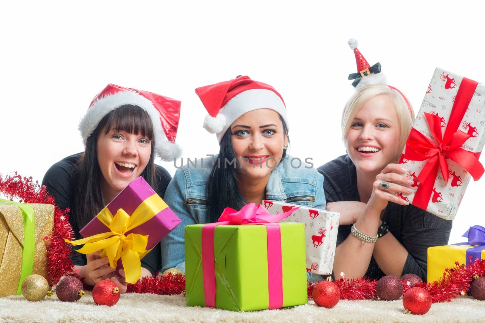 3 Christmas girls with gifts