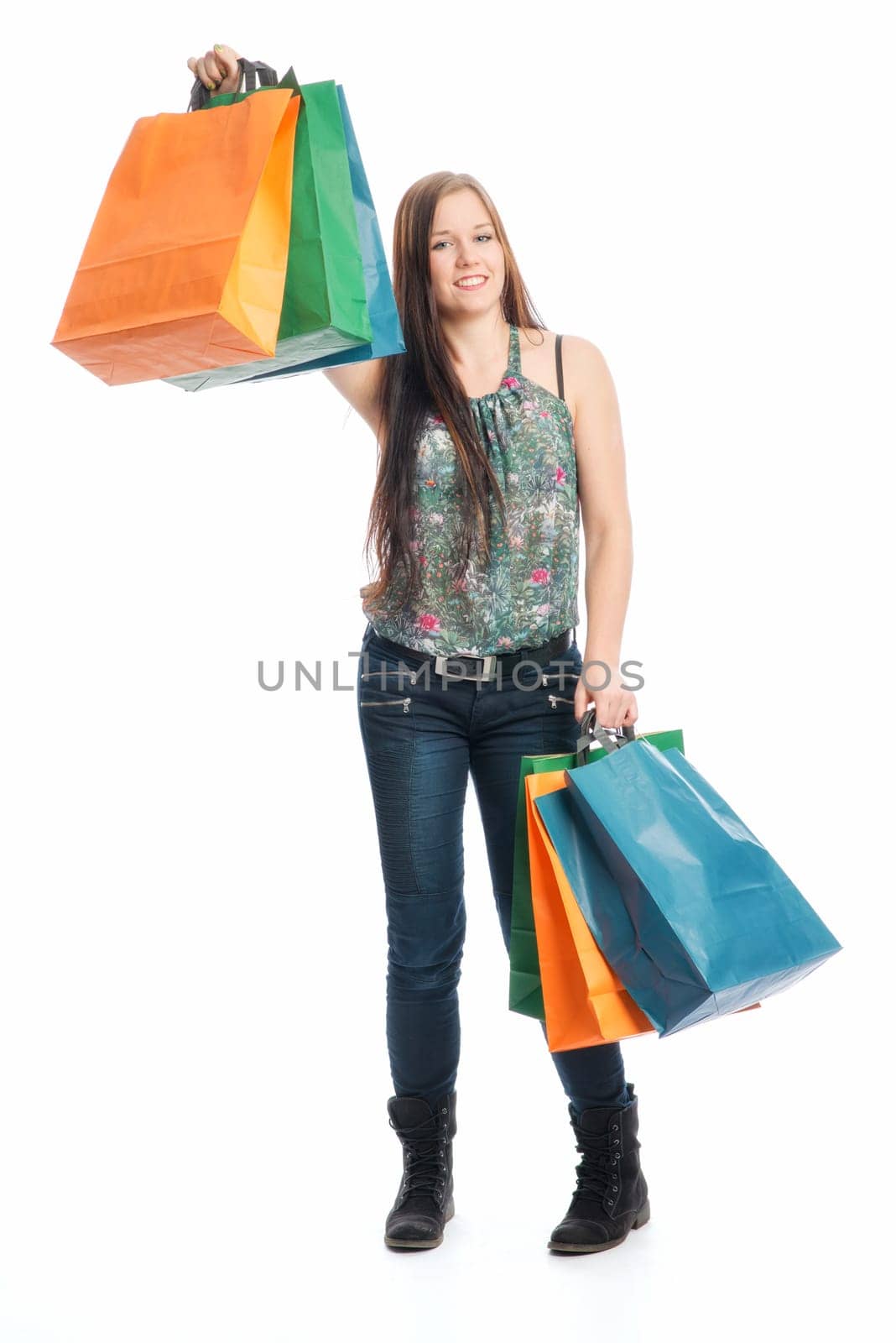 Young girl in a buying frenzy