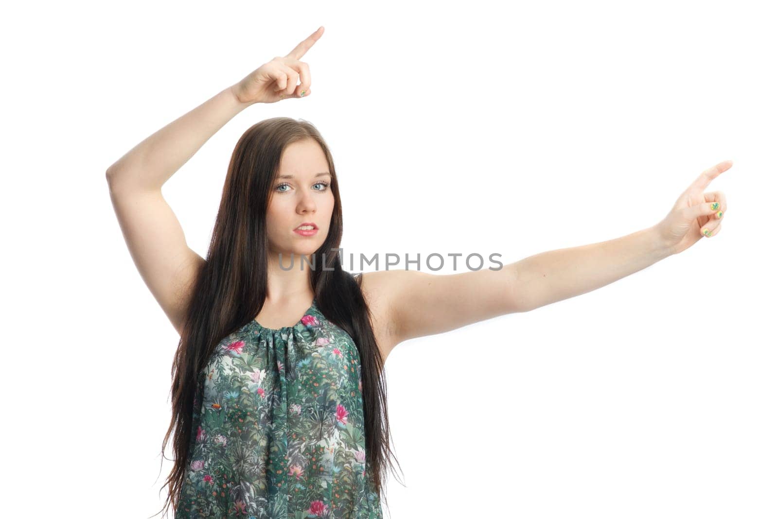 Young girl gives hand signals