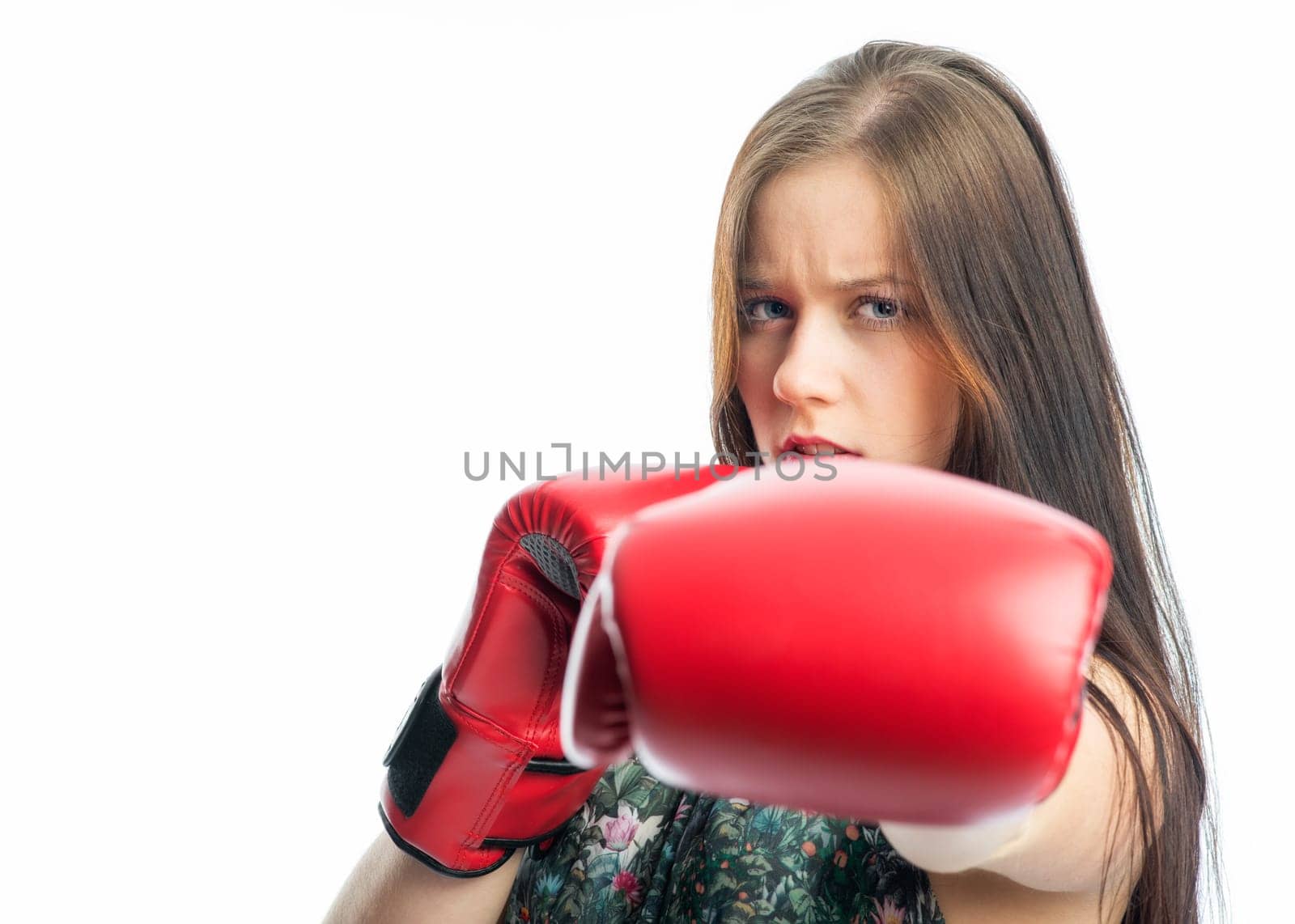 Young girl with boxing gloves
