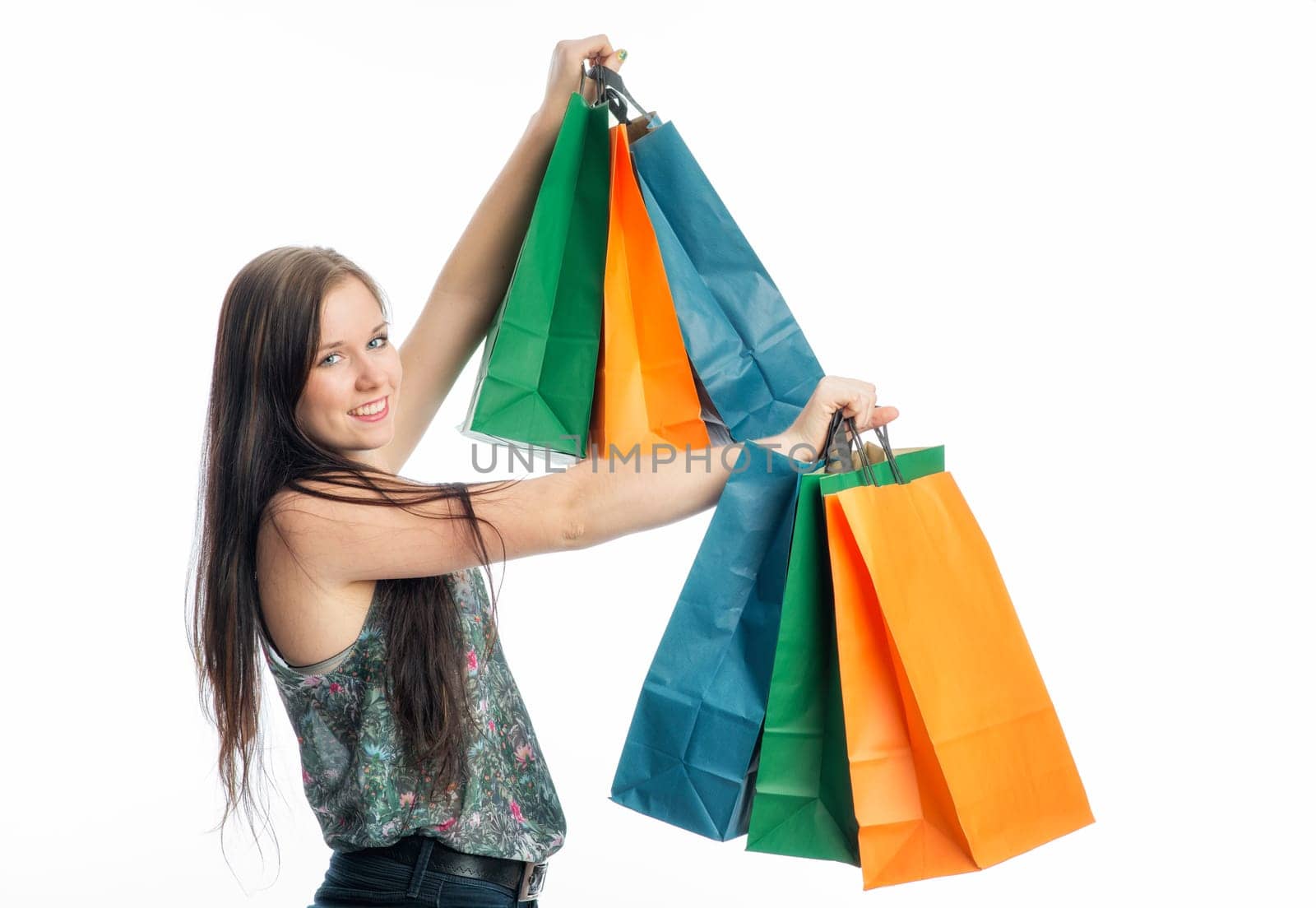 Young girl in a buying frenzy