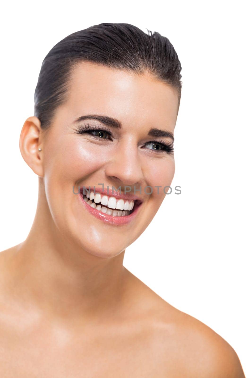 natural beautiful young woman with pure skin and dark hair isolated portrait cosmetic makeup care