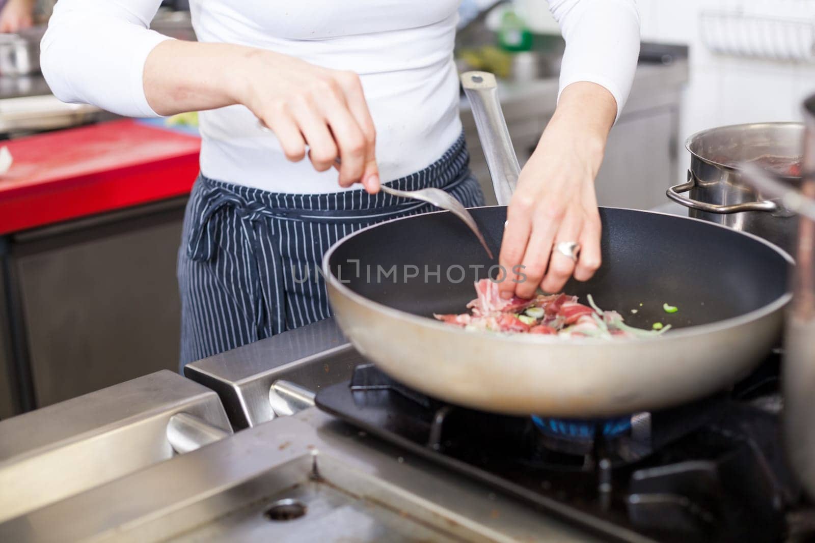 preparation of dinner in the kitchen restaurant close-up detail work cook