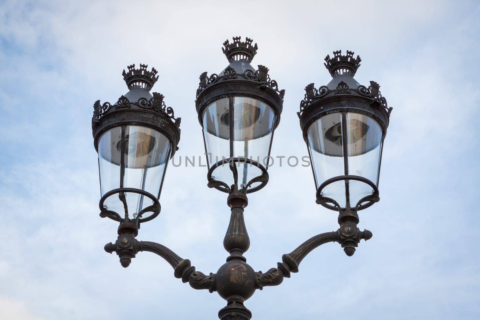 Old iron lantern electric outdoor close-up