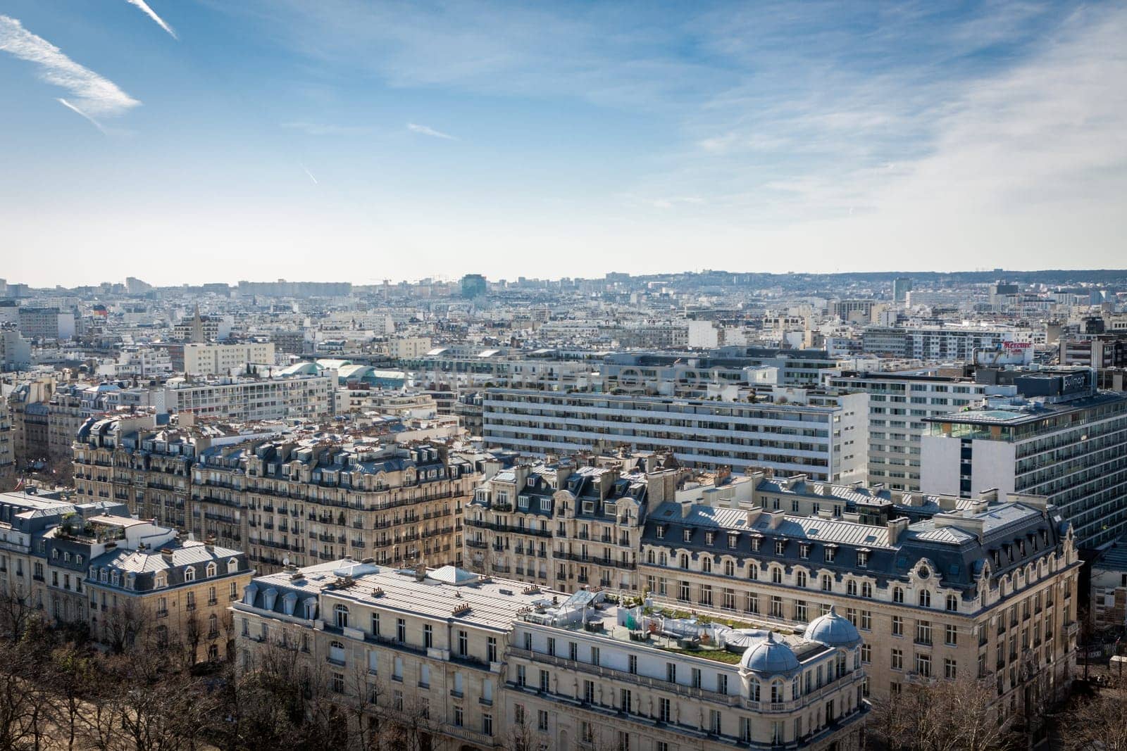 Skyline of Paris with cityscape on the Saine with blue sky in summer