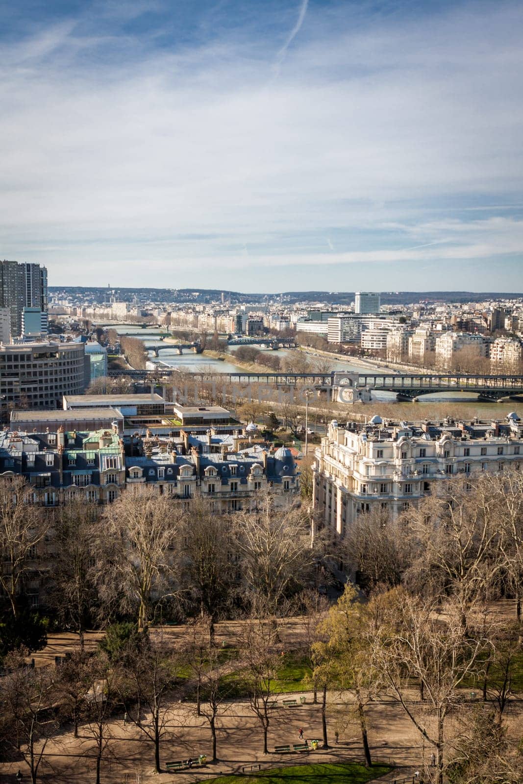 Skyline of Paris with cityscape on the Saine with blue sky in summer
