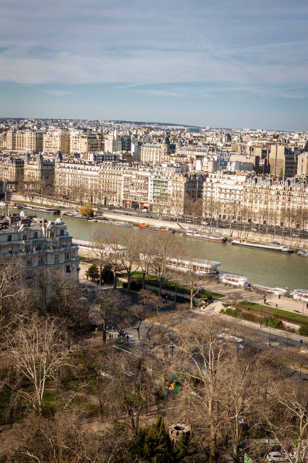 Skyline of Paris with cityscape on the Saine with blue sky in summer