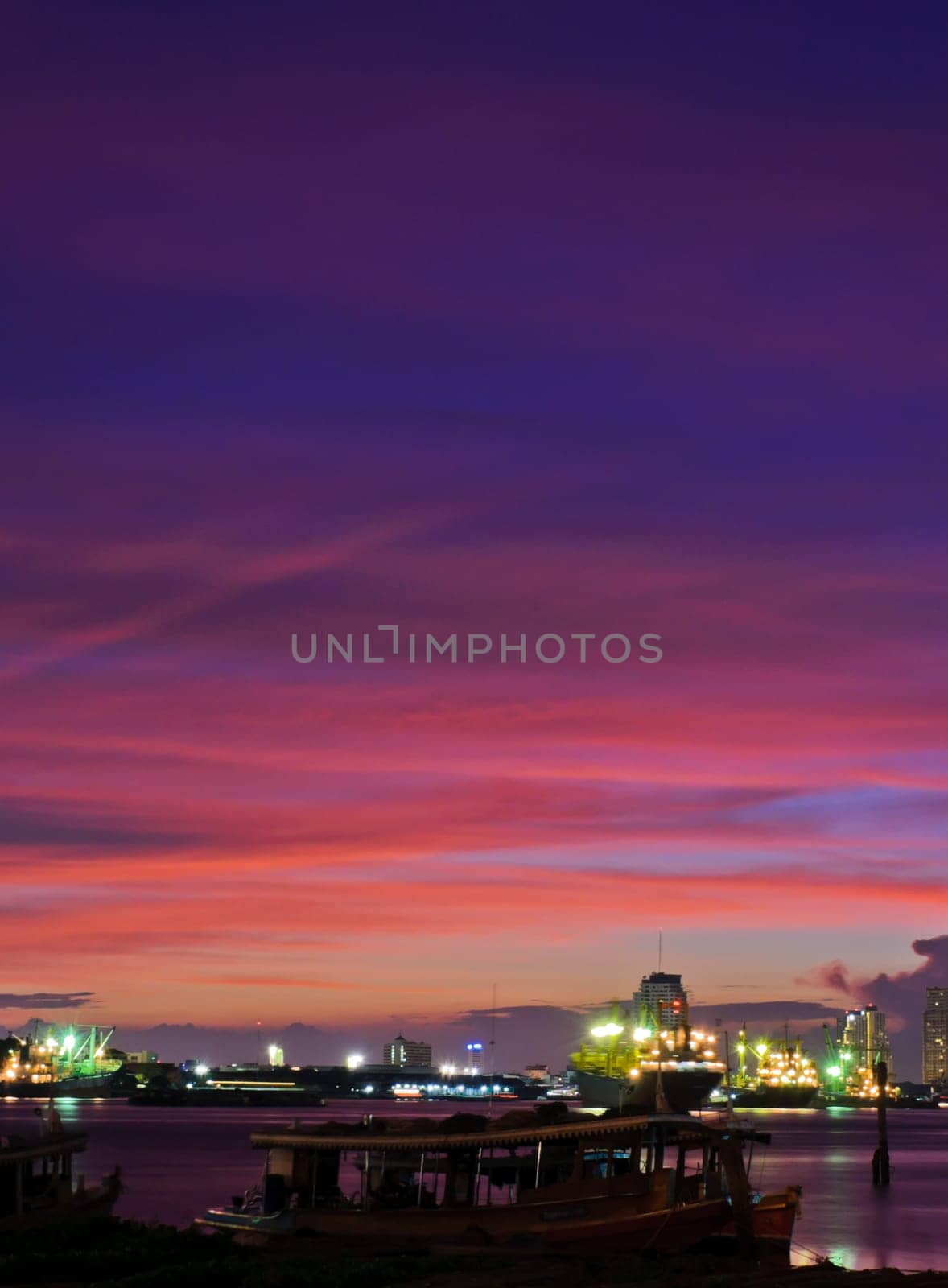 Purple sunset over river