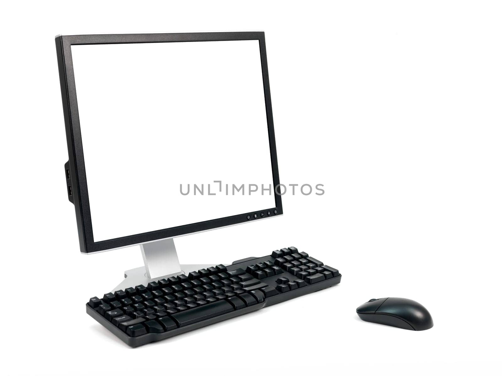 A desktop computer isolated against a white background