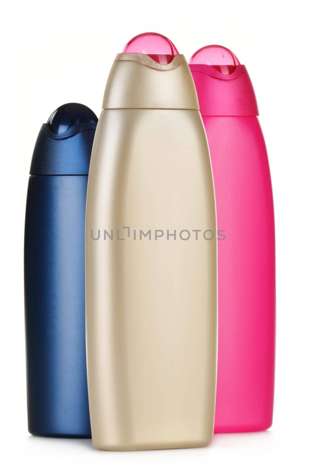 Composition with plastic bottles of body care and beauty products