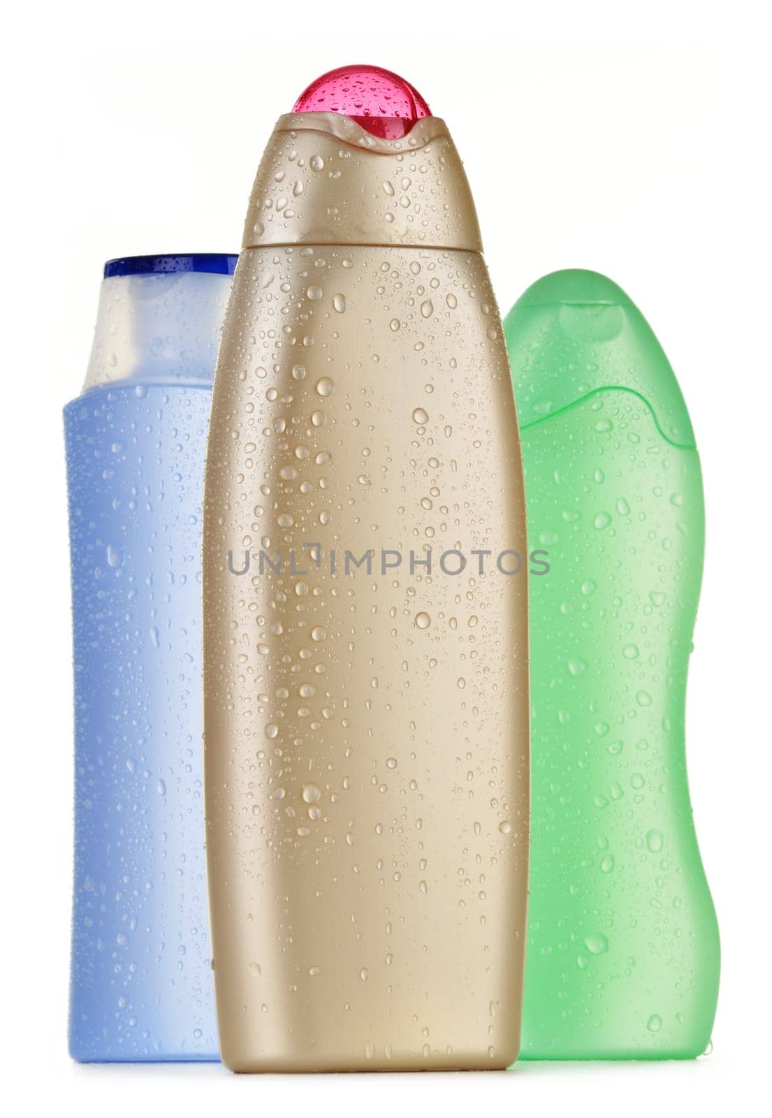 Composition with plastic bottles of body care and beauty products