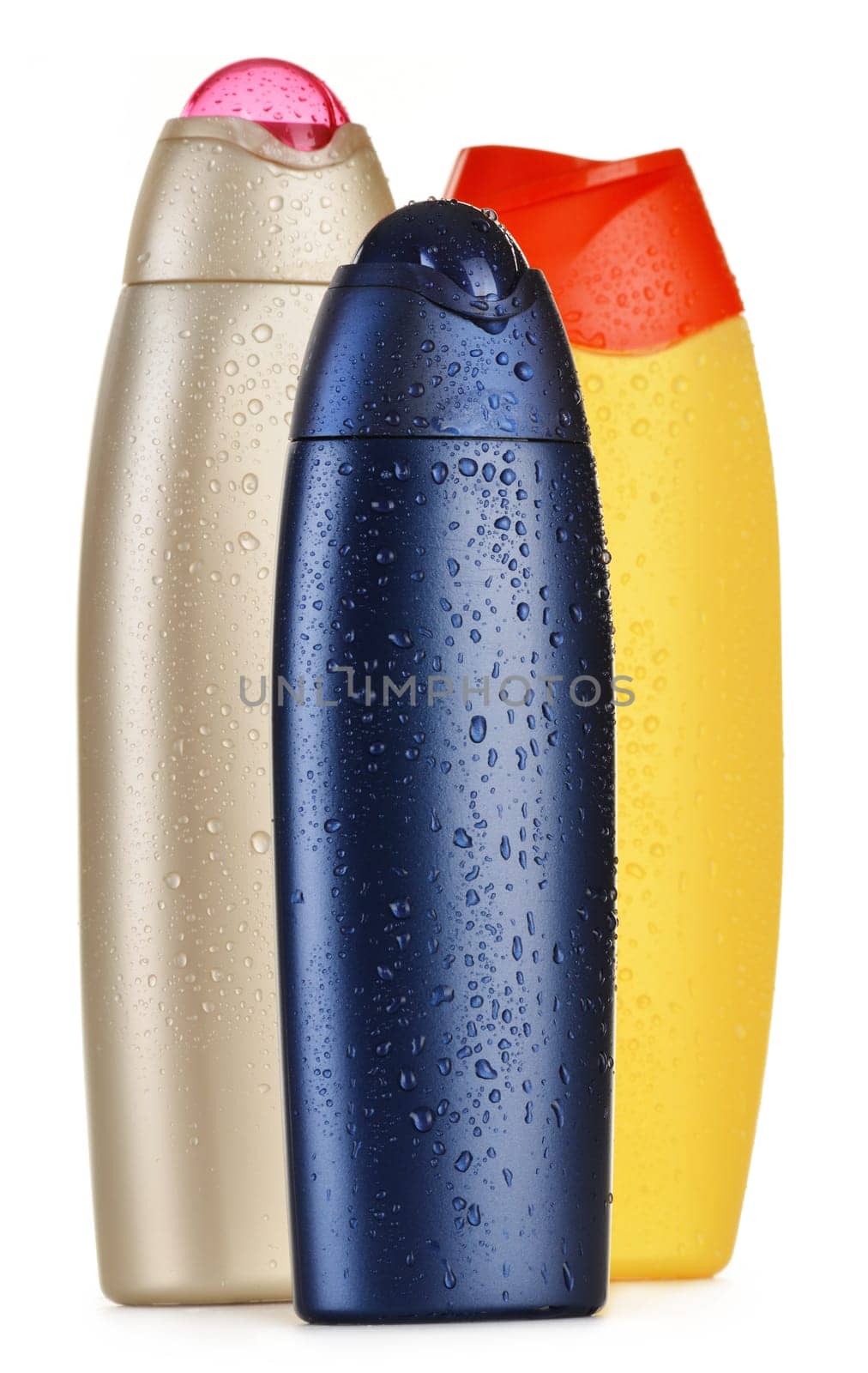 Composition with plastic bottles of body care and beauty products