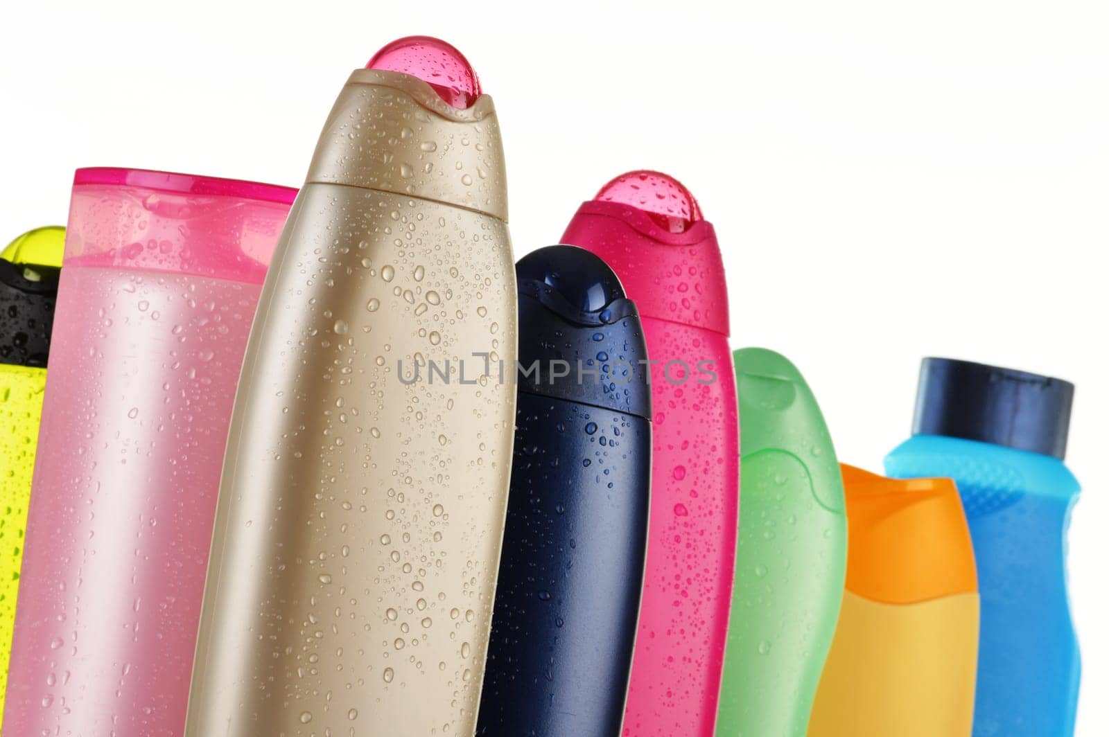 Composition with plastic bottles of body care and beauty products