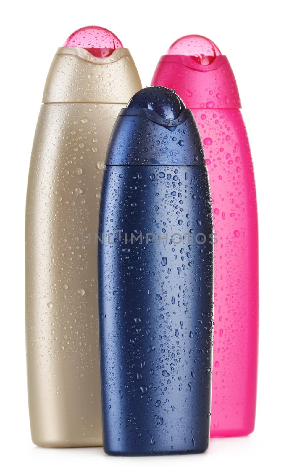 Composition with plastic bottles of body care and beauty products