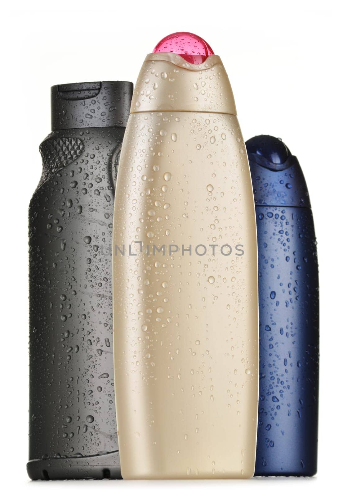 Composition with plastic bottles of body care and beauty products