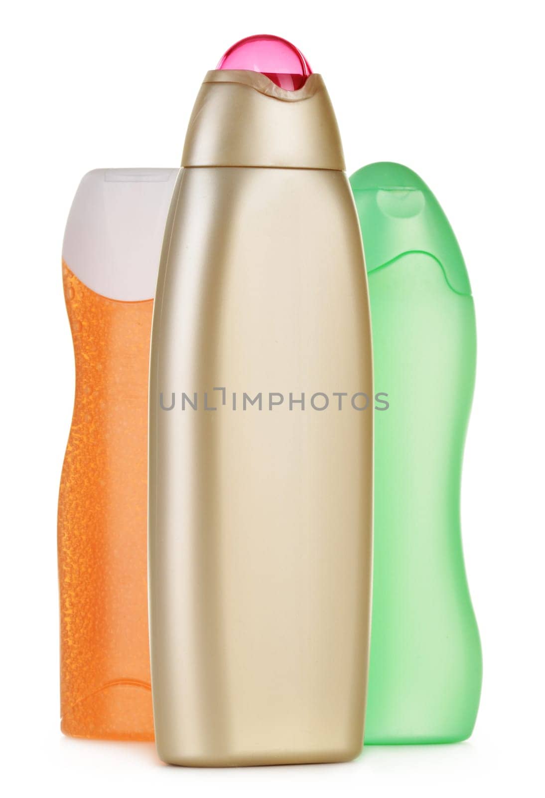 Composition with plastic bottles of body care and beauty products