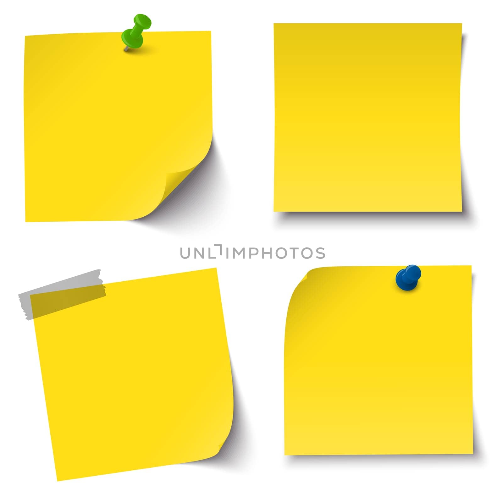 collection of sticky papers with pin needle,adhesive tape