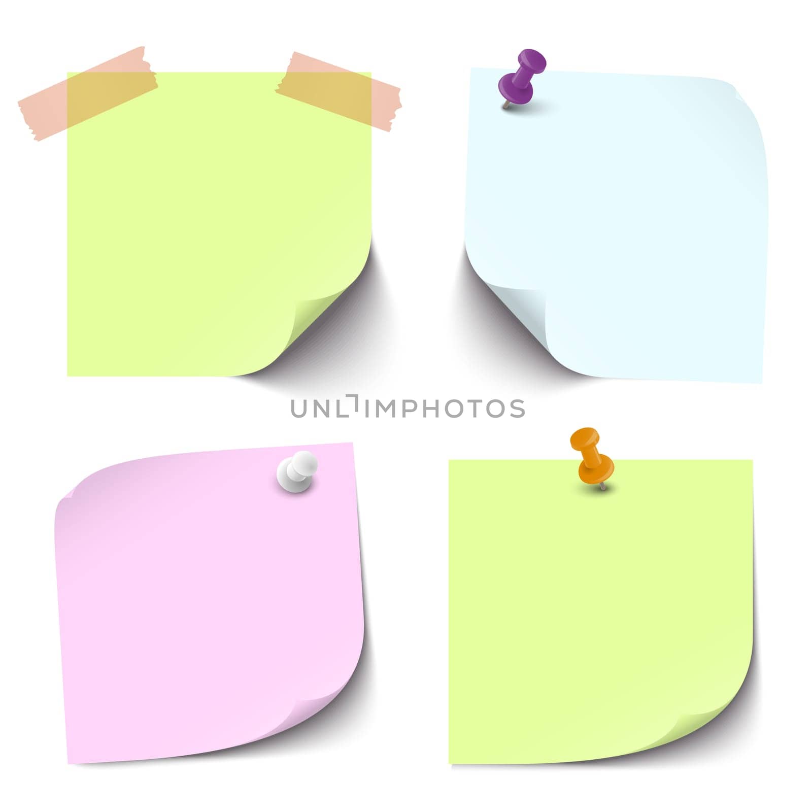 collection of sticky papers with pin needle,adhesive tape