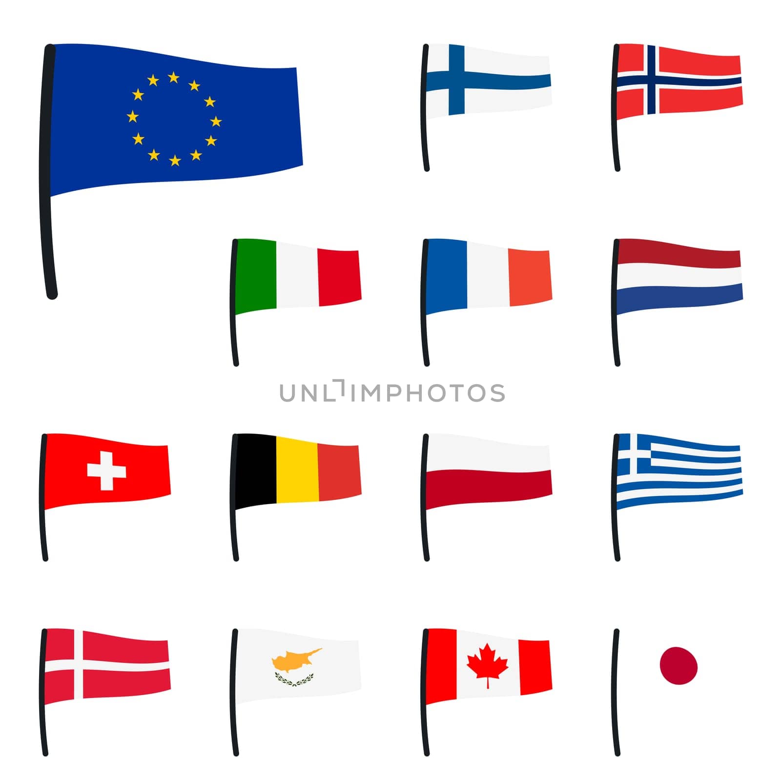 collection of flags eu,switzerland,italy