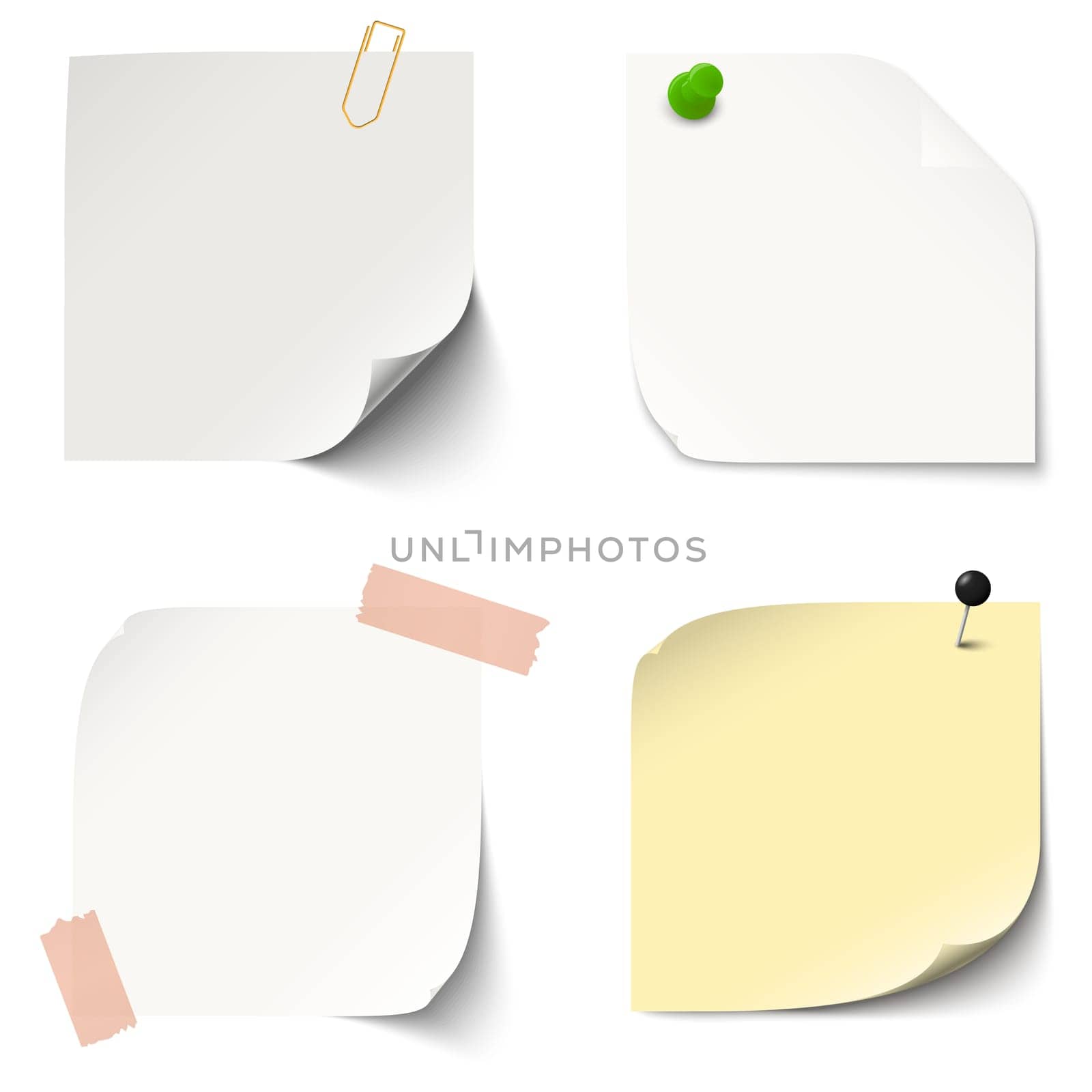 collection of sticky papers with pin needle,adhesive tape