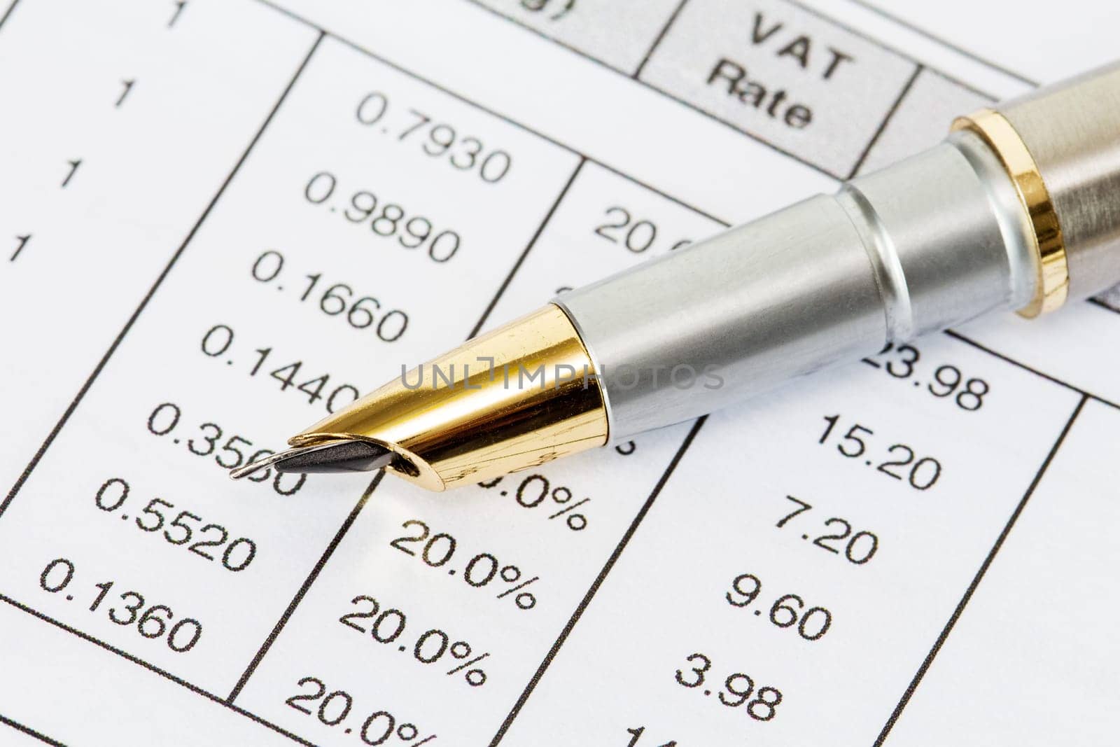 Ink pen on the printed invoice  document