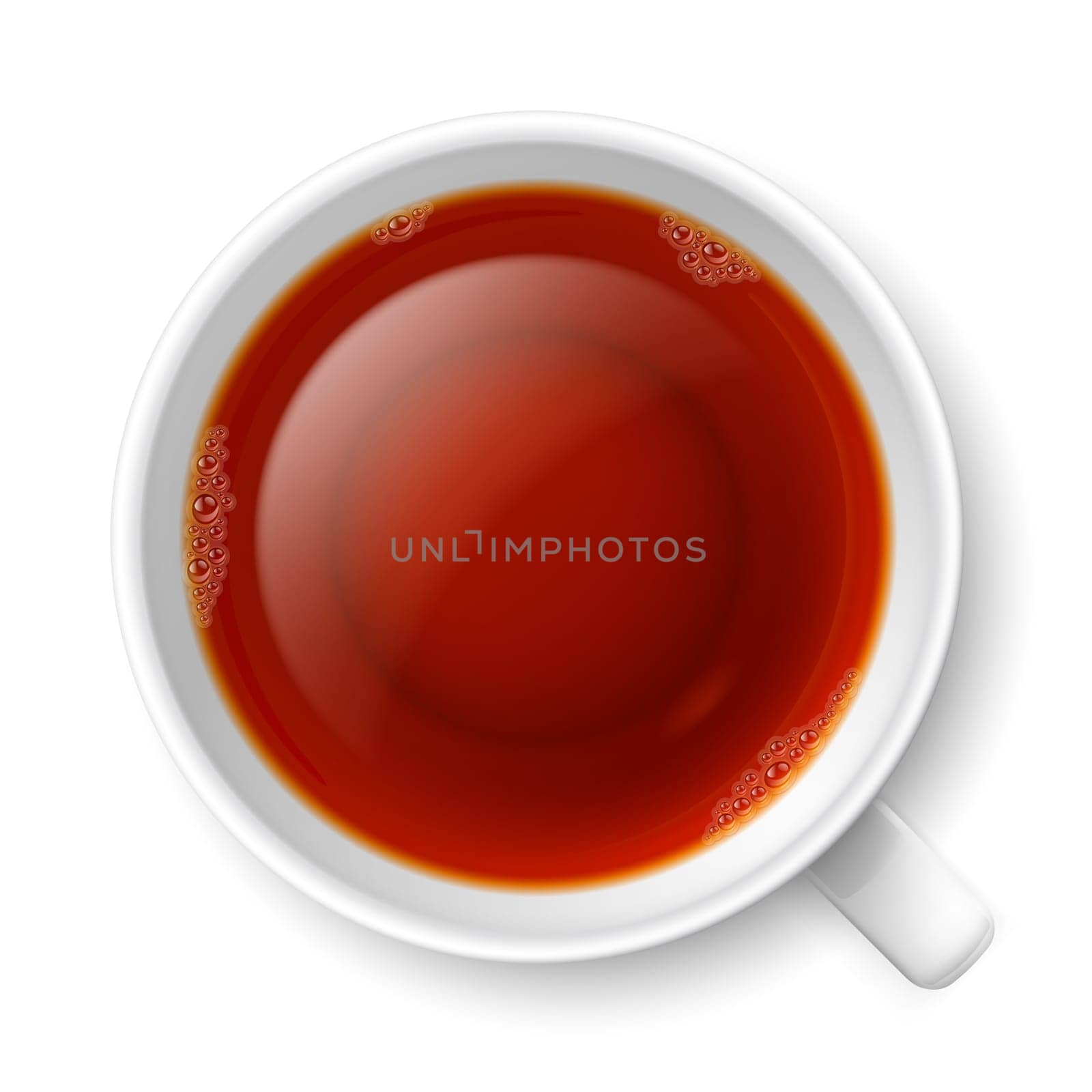 Cup of black tea over white background. Top view