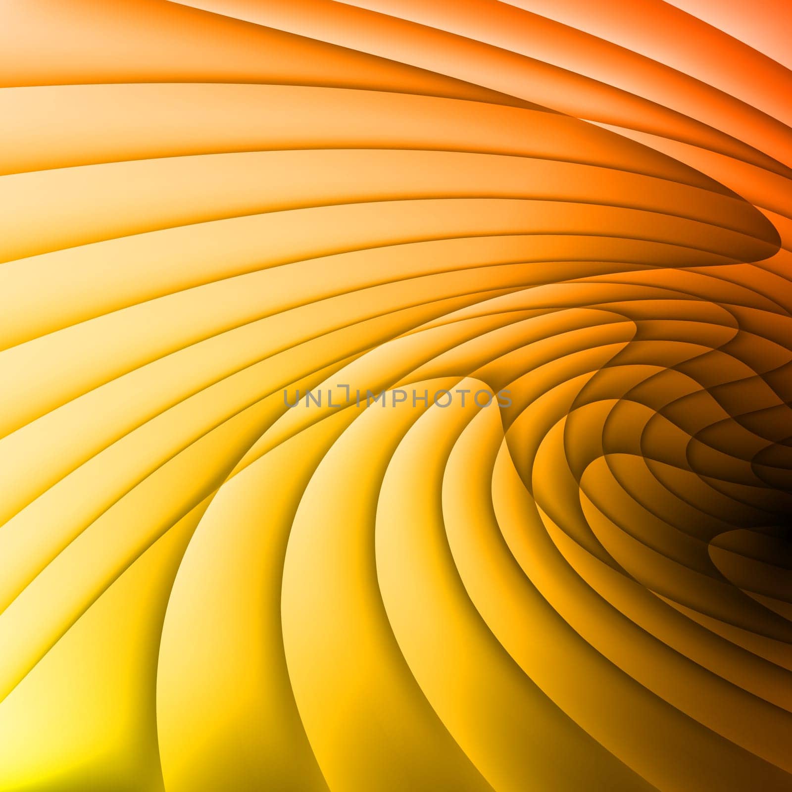 Backdrop is made of orange and yellow waves.