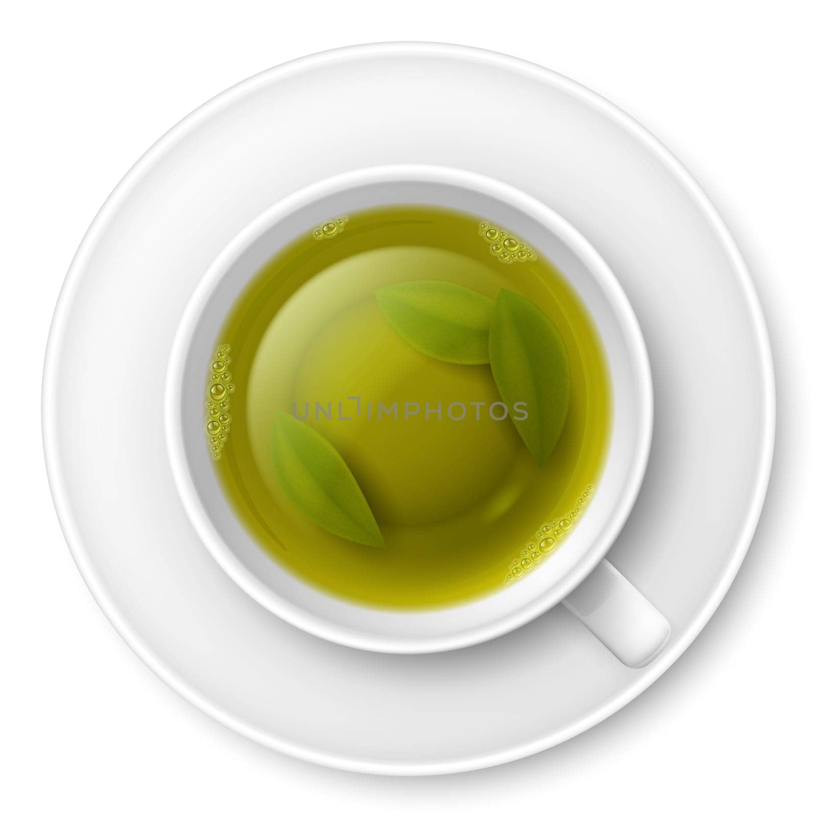 Cup of green tea with tea leaves at the bottom