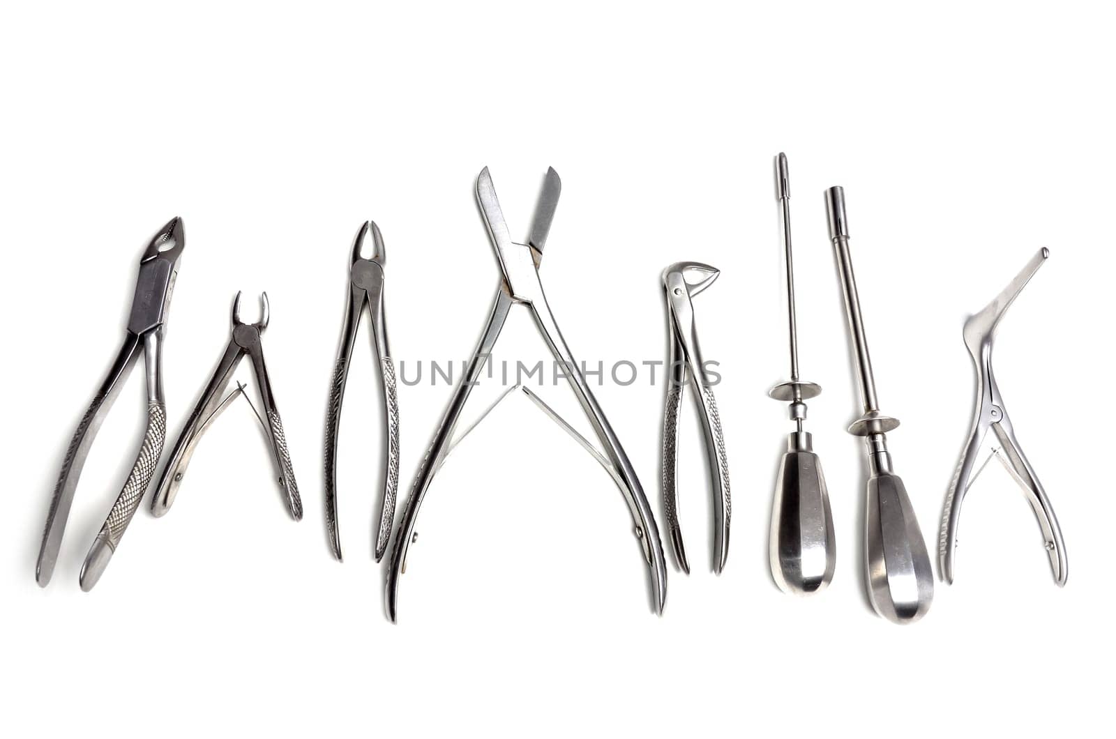 Surgical instruments isolated on white background