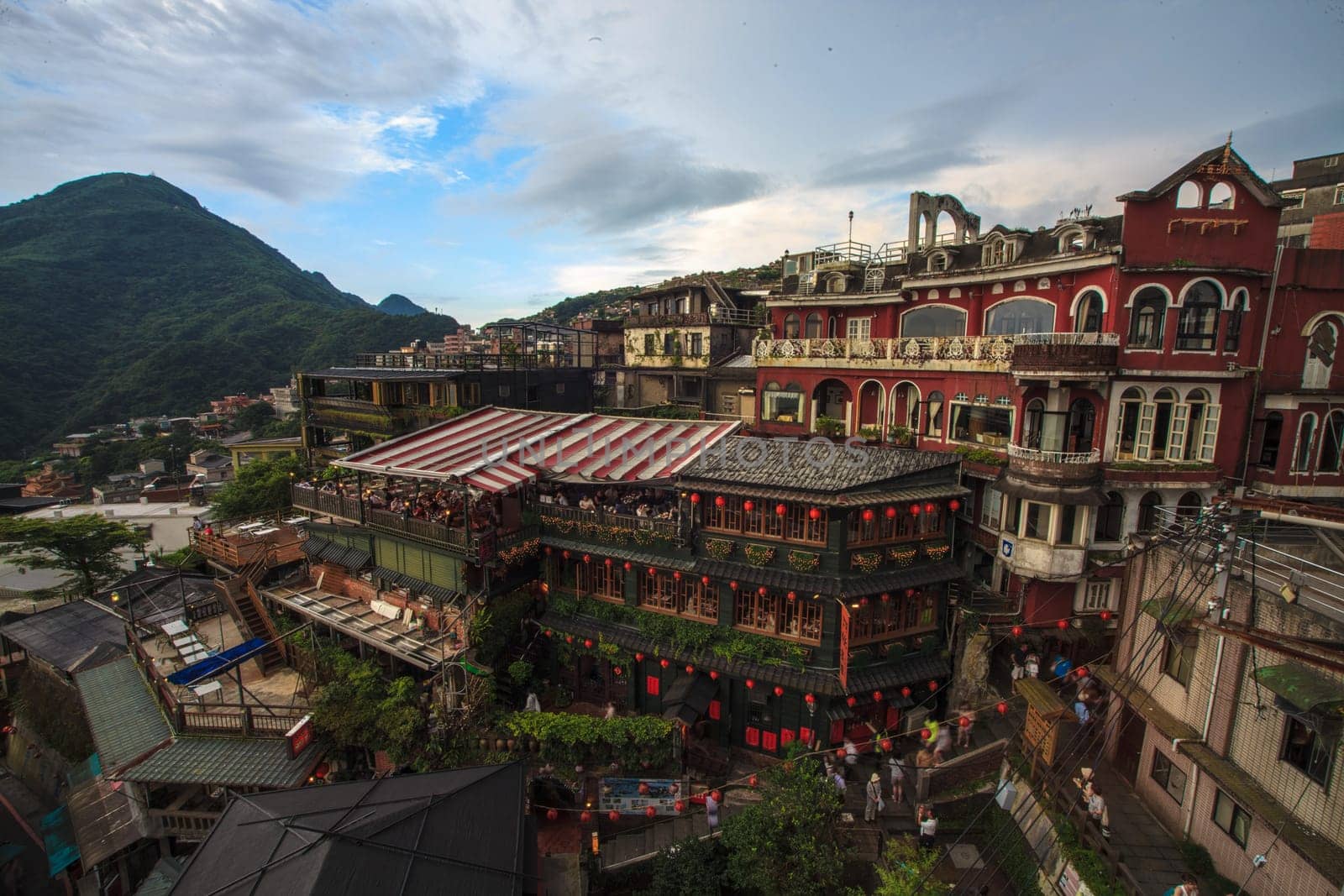 New Taipei City, Taiwan - June 30, 2014: Hillside teahouses in Jiufen, Taiwan.
