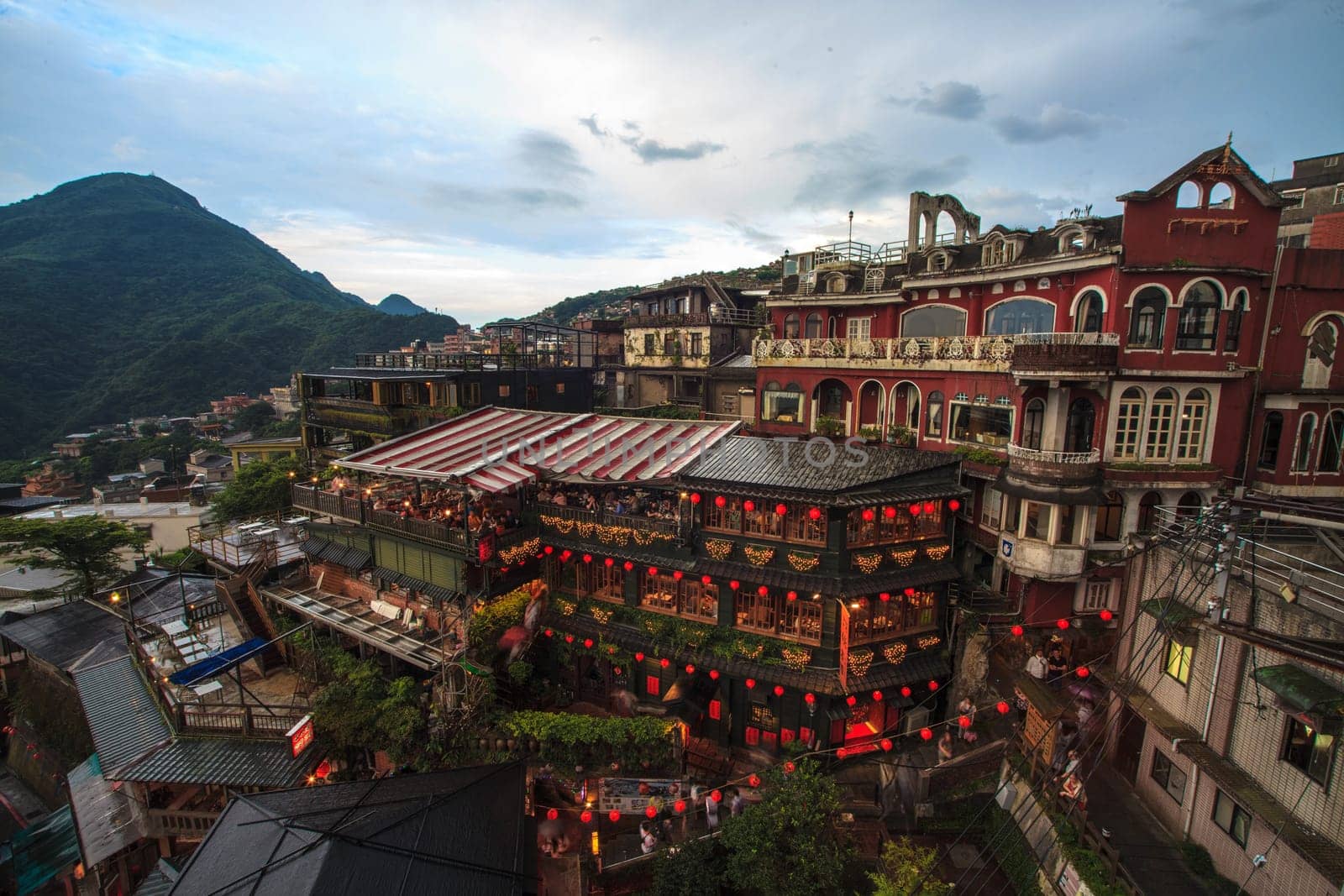 New Taipei City, Taiwan - June 30, 2014: Hillside teahouses in Jiufen, Taiwan.
