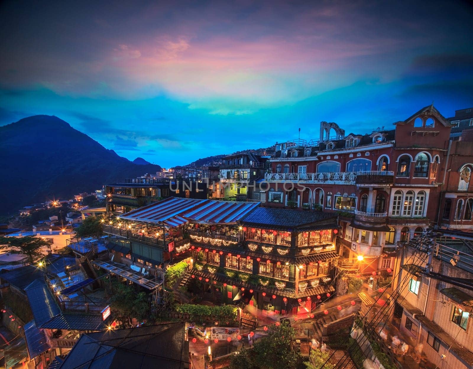 New Taipei City, Taiwan - June 30, 2014: Hillside teahouses in Jiufen, Taiwan.