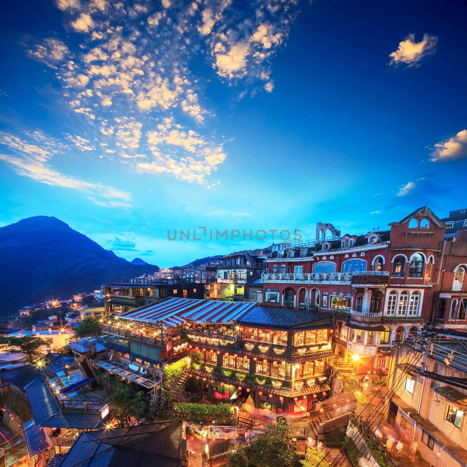 New Taipei City, Taiwan - June 30, 2014: Hillside teahouses in Jiufen, Taiwan.