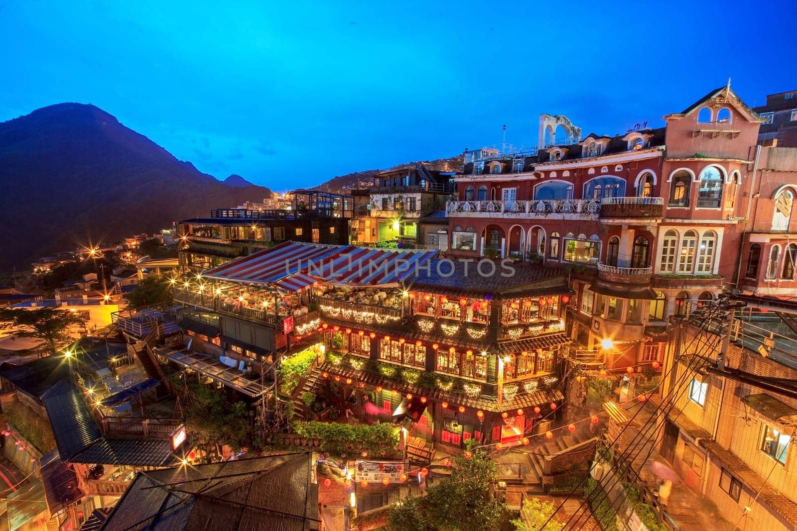 New Taipei City, Taiwan - June 30, 2014: Hillside teahouses in Jiufen, Taiwan.