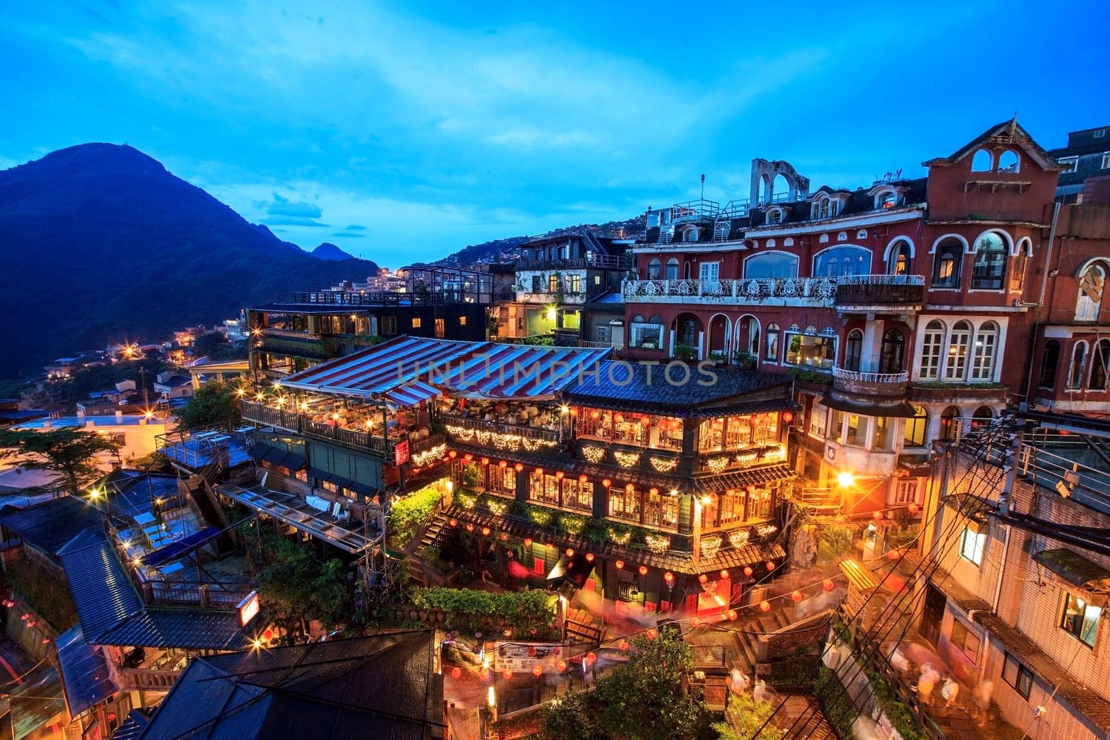 New Taipei City, Taiwan - June 30, 2014: Hillside teahouses in Jiufen, Taiwan.