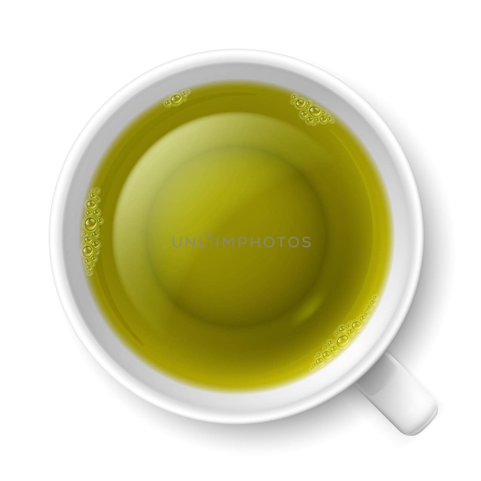 Realistic cup of transparent green tea over white background