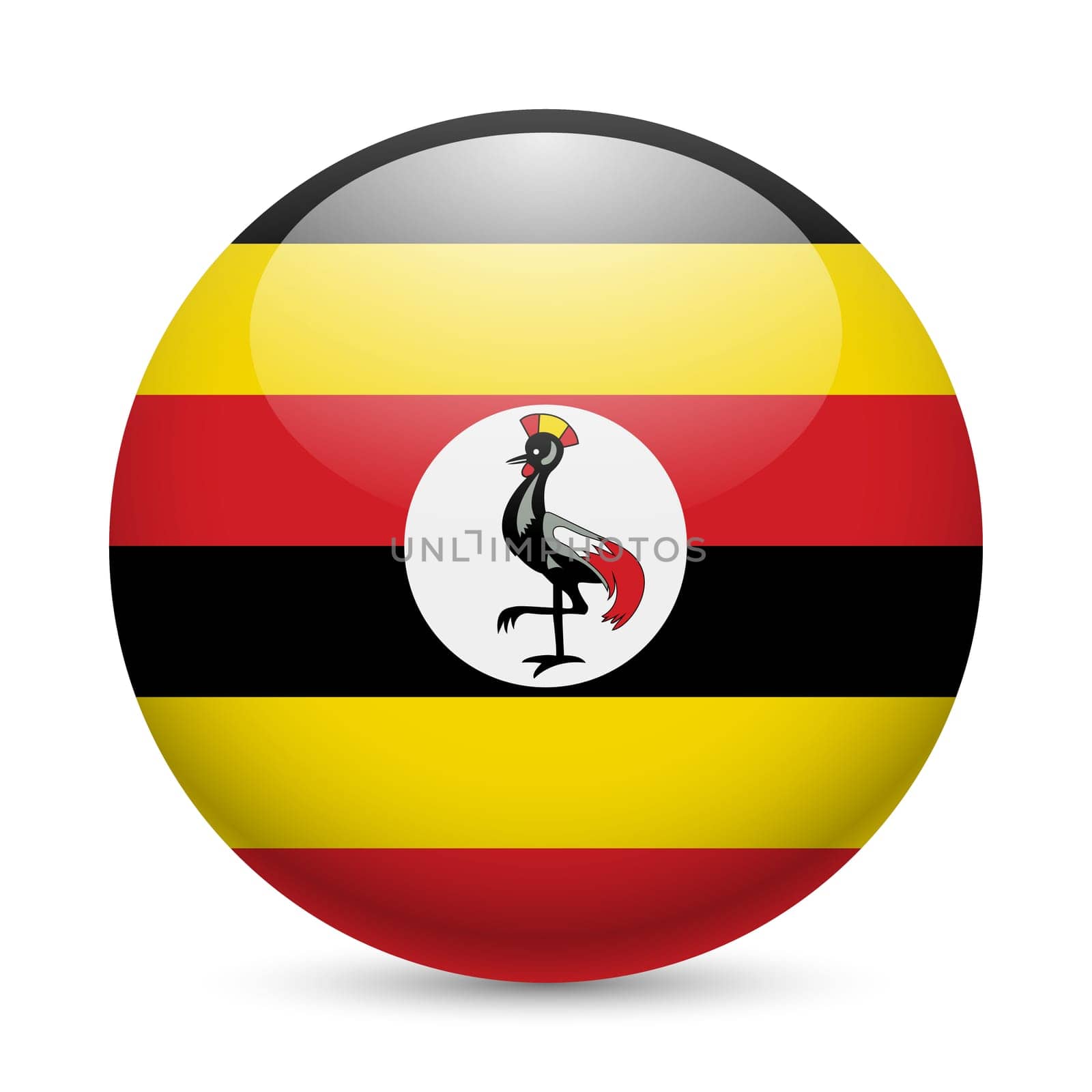 Flag of Uganda as round glossy icon. Button with Ugandan flag