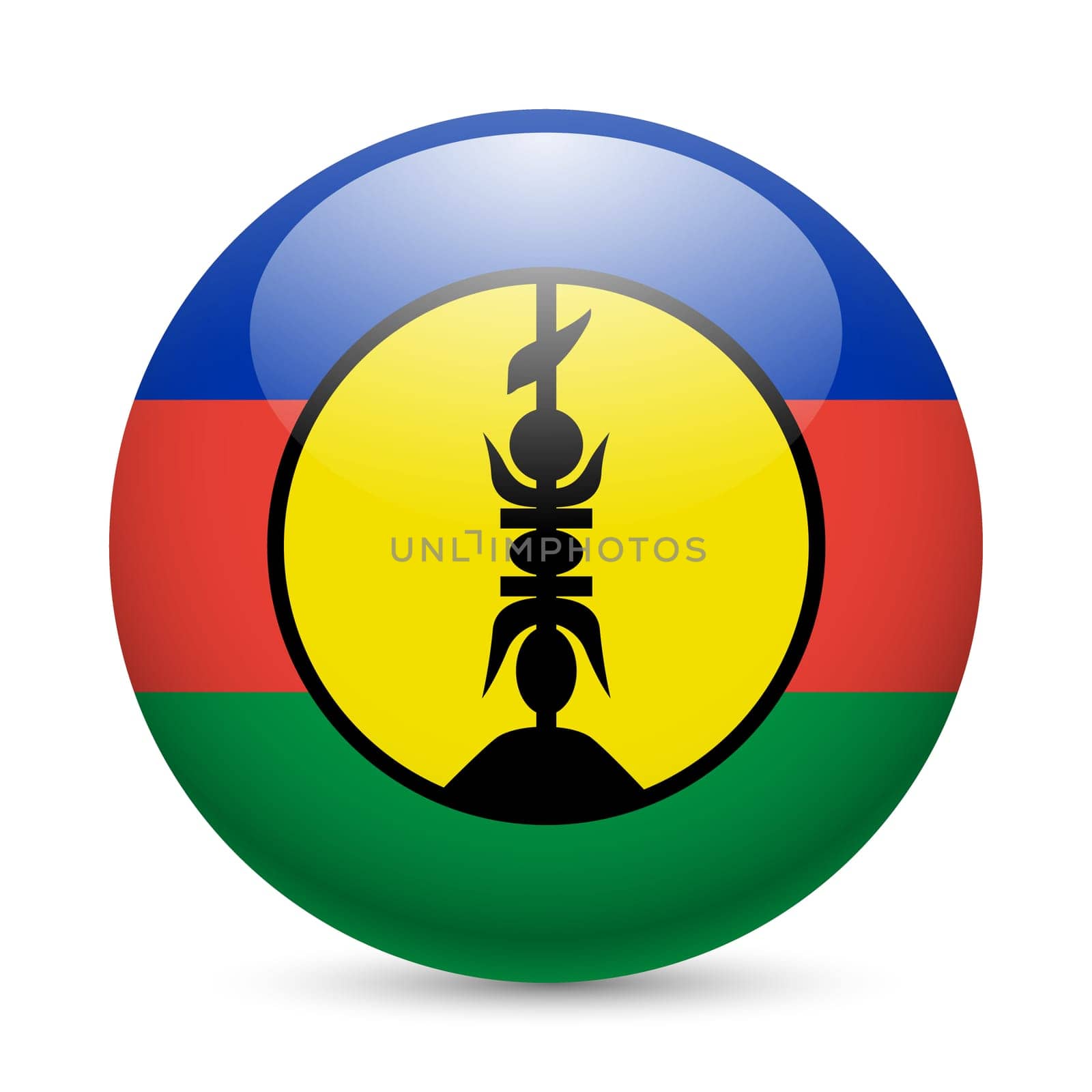 Flag of New Caledonia as round glossy icon. Button with flag design
