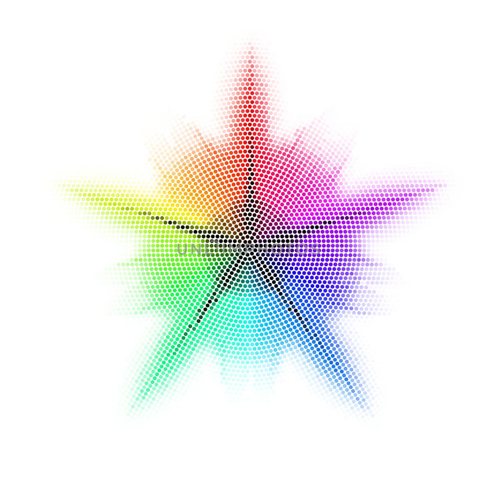 Different colored mosaic with five rays. Rainbow.