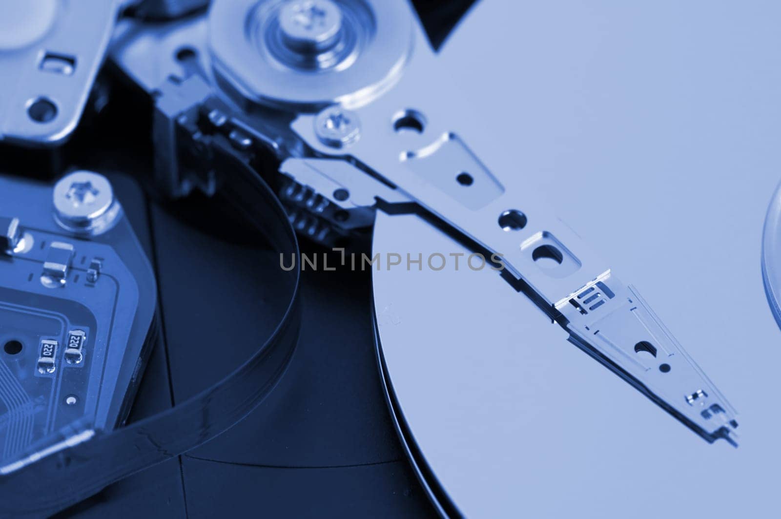 Closeup of disk surface and drive head
