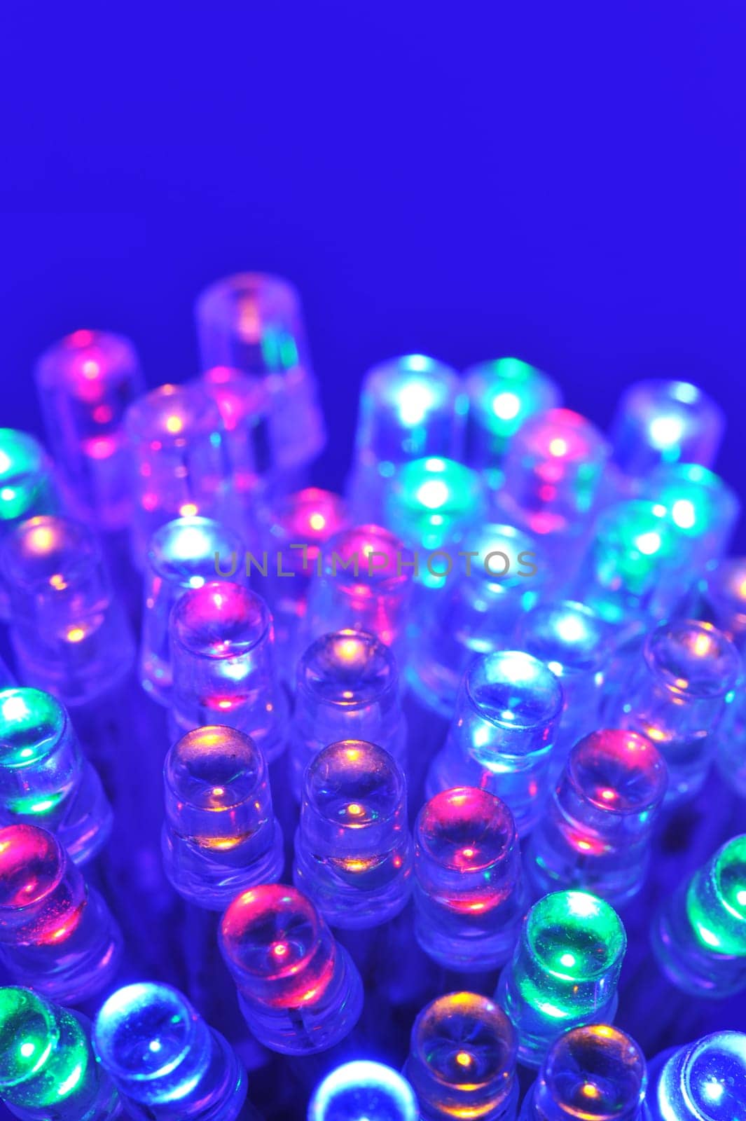 Macrodetail of some colored LEDs in blue light